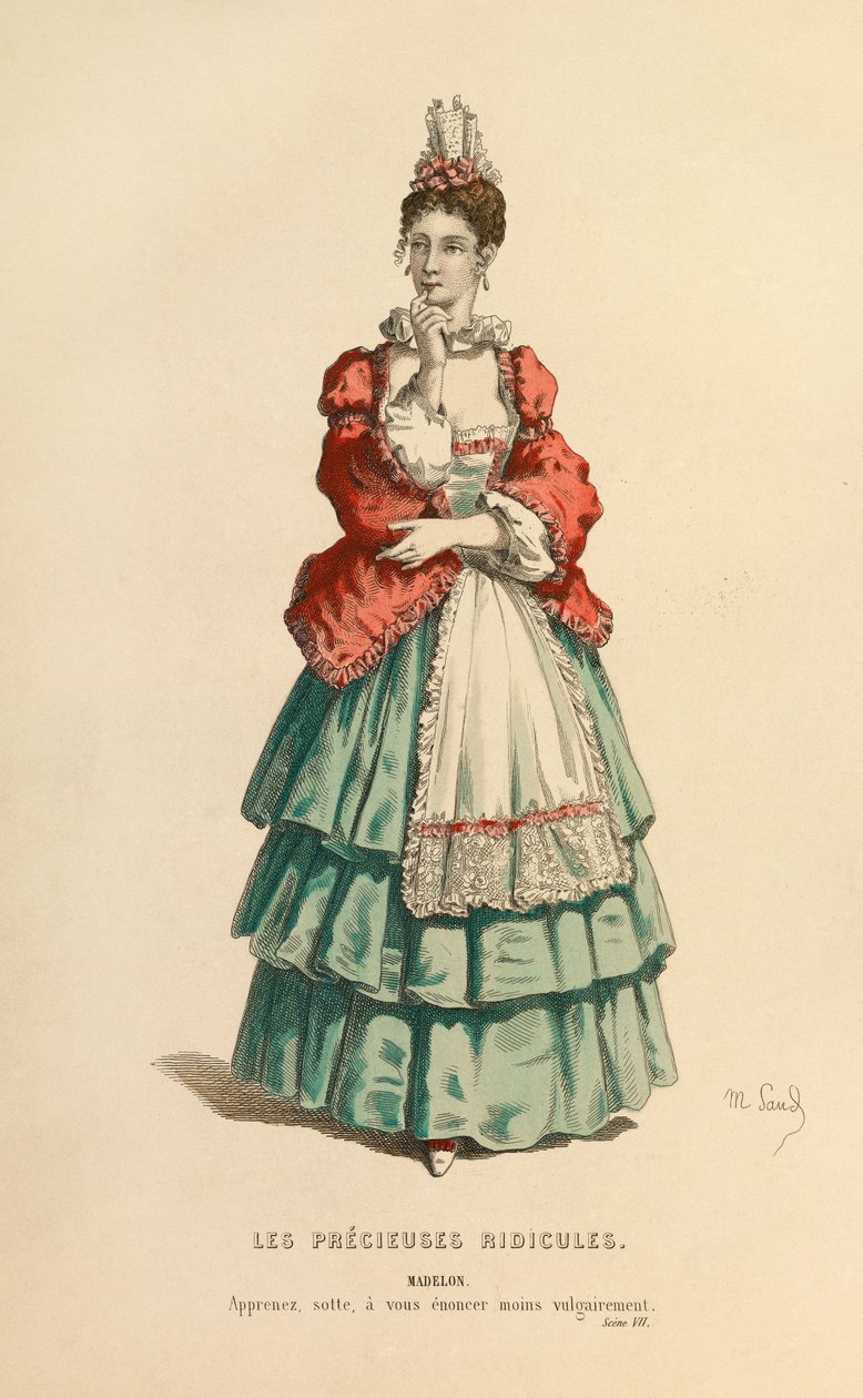 Kostym för rollen som Madelon, ca 1868 (gravyr) av Maurice Sand