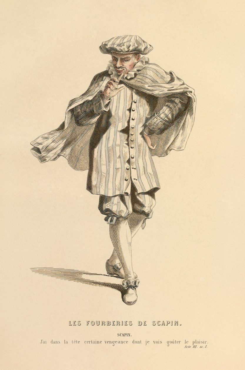 Kostym för rollen som Scapin, ca 1868 (gravyr) av Maurice Sand