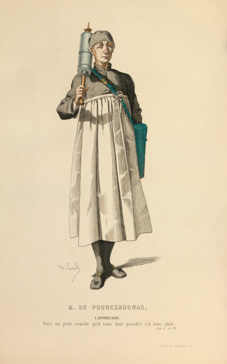 Kostym för rollen som apotekare, ca 1868 (gravyr) av Maurice Sand