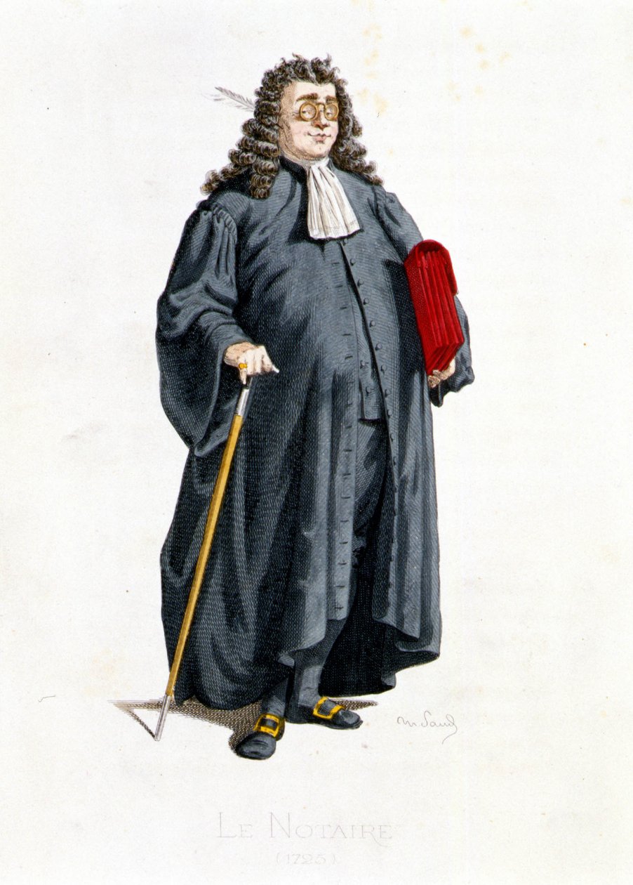 Le Notaire i ""Masques et bouffons"" (italiensk komedi), text och teckningar av Maurice Sand, etsningar av A. Manceau, förord ​​av Georges Sand, Paris, Michel Lévy Frères av Maurice Sand