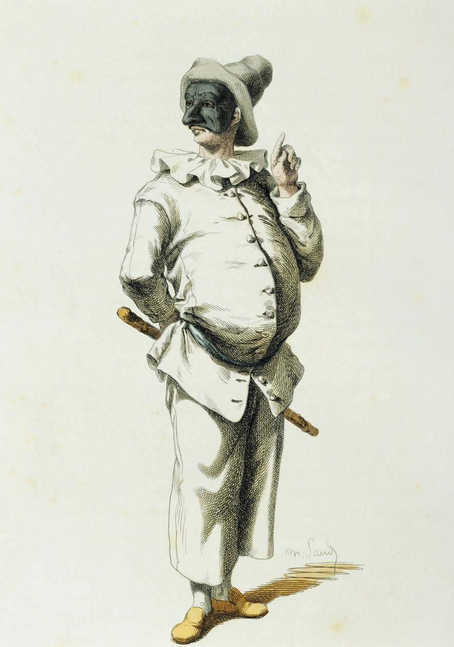 Pulcinella år 1700, av Maurice Sand (1823-1889) av Maurice Sand