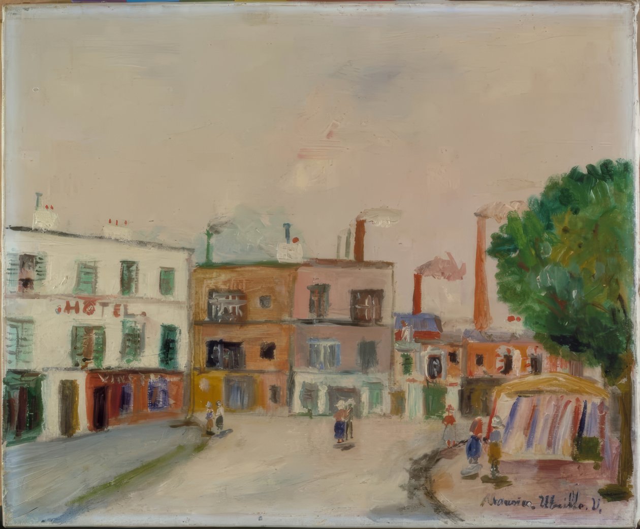 "Les usines de banlieu" (Förortsfabrikerna) av Maurice Utrillo