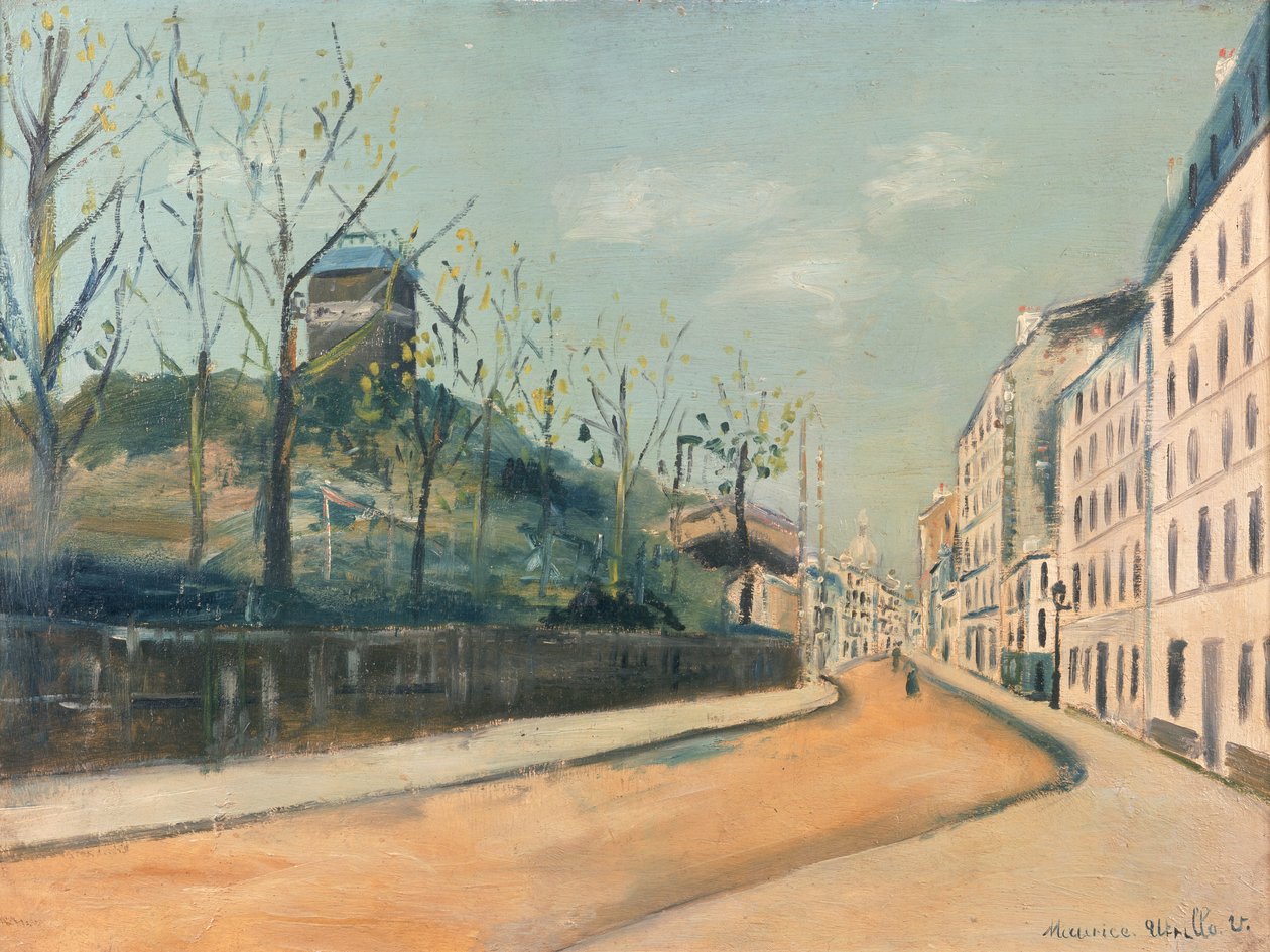 Rue Lepic, Montmartre, med Moulin de la Galette och Sacré-Cœur av Maurice Utrillo