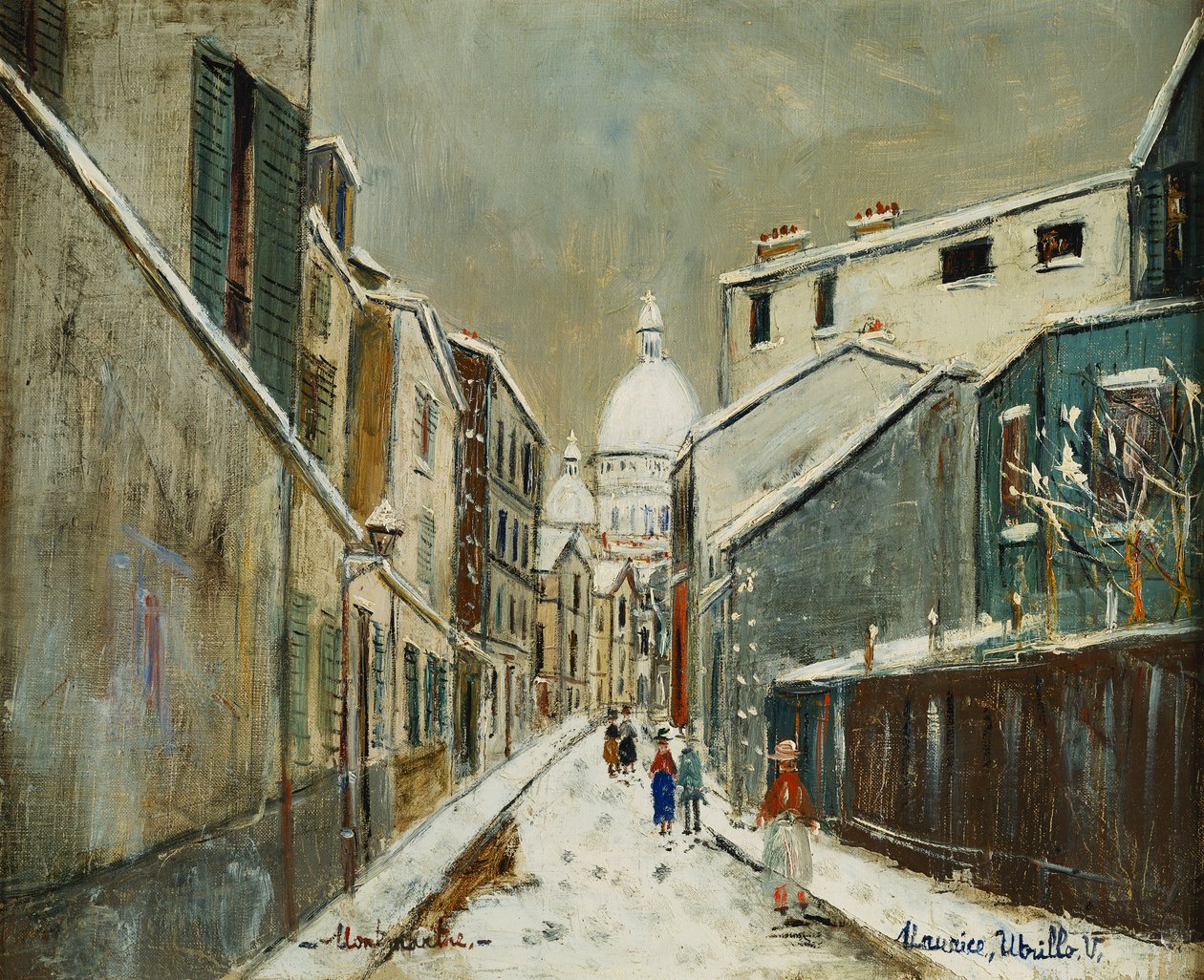 Rue St. Rustique sous la Neige, Montmartre, ca 1939 (olja på duk) av Maurice Utrillo