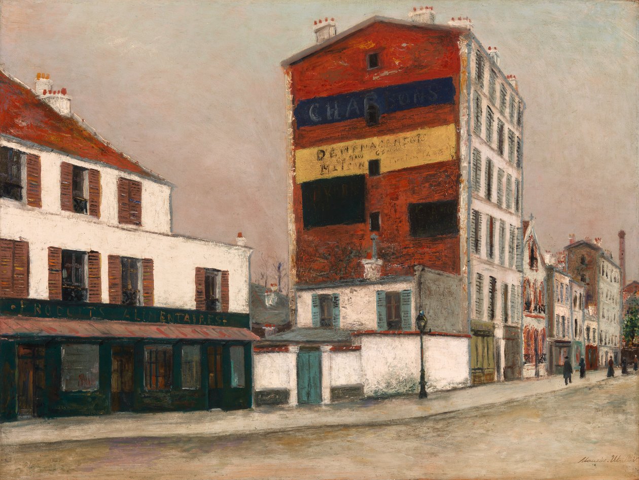 Den röda muren, Boulevard de la Chapelle, ca 1910 (olja på pannå) av Maurice Utrillo