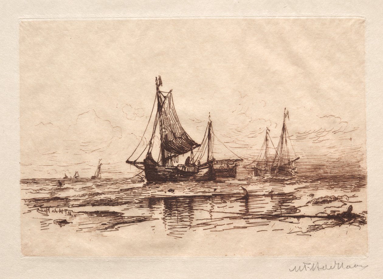 Fiskebåtar på stranden i Scheveningen. av Maurits Frederik Hendrik De Haas