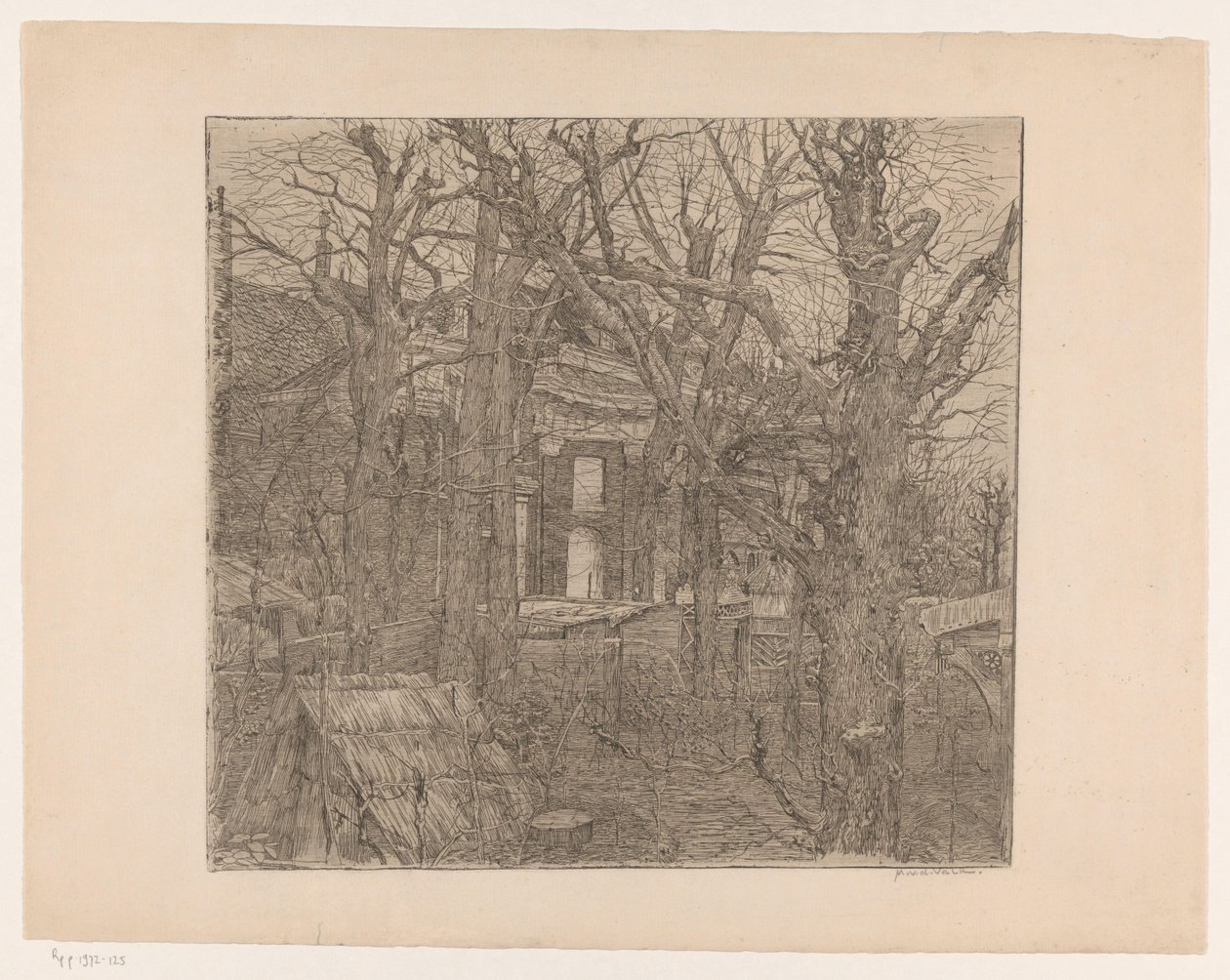 Träd runt ett hus Trädgård i Amsterdam (originaltitel) av Maurits van der Valk (signed by artist)