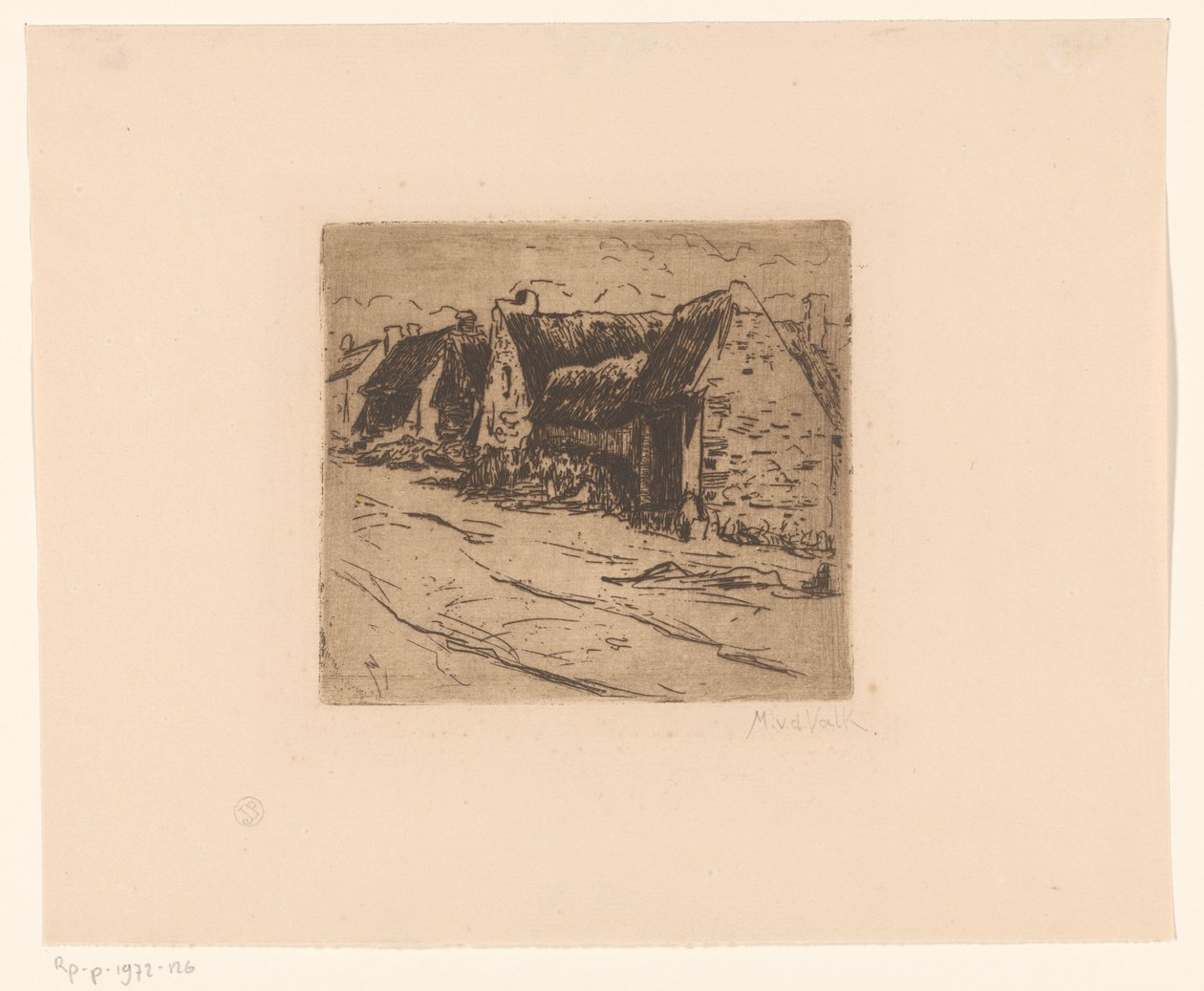 Hus längs en väg av Maurits van der Valk (signed by artist)