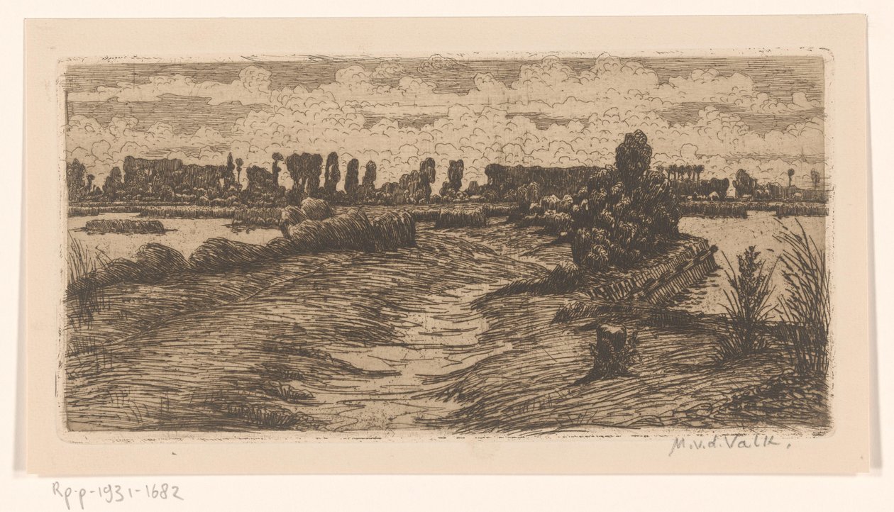Stig genom landskap med vattenpölar av Maurits van der Valk (signed by artist)