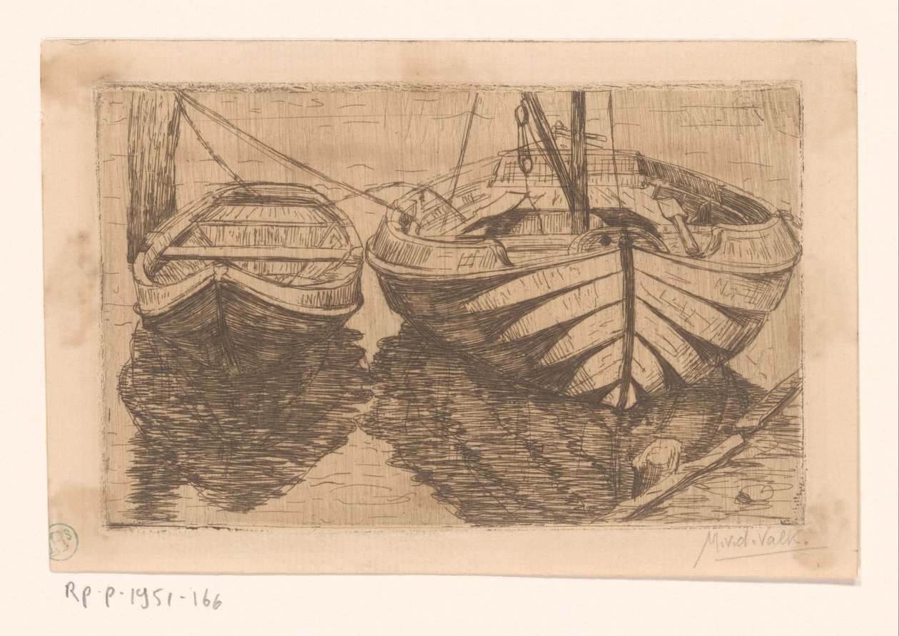 Roddbåt och segelbåt av Maurits van der Valk (signed by artist)