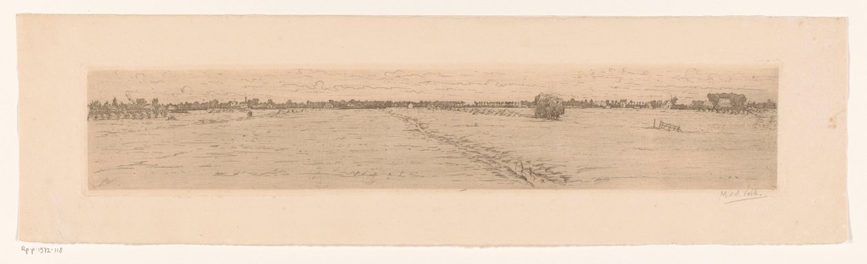 Ängslandskap med en hövagn av Maurits van der Valk (signed by artist)