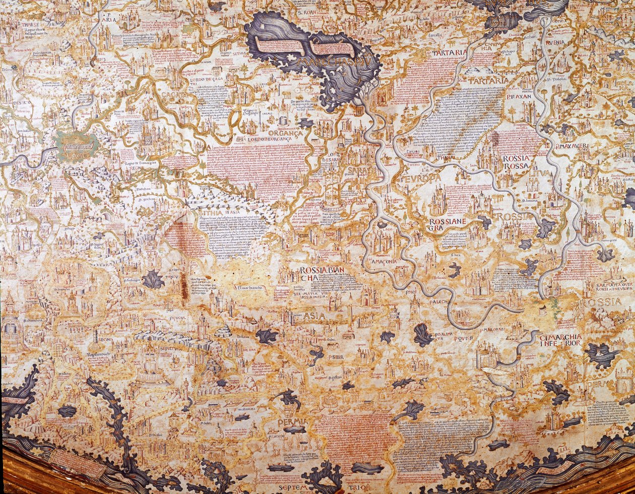 Vy över Ryssland Detalj av världskartan (mapamundi) av bror Maurus (Mauro) camaldolese 1459 Marciana Library, Venedig av Mauro Fra