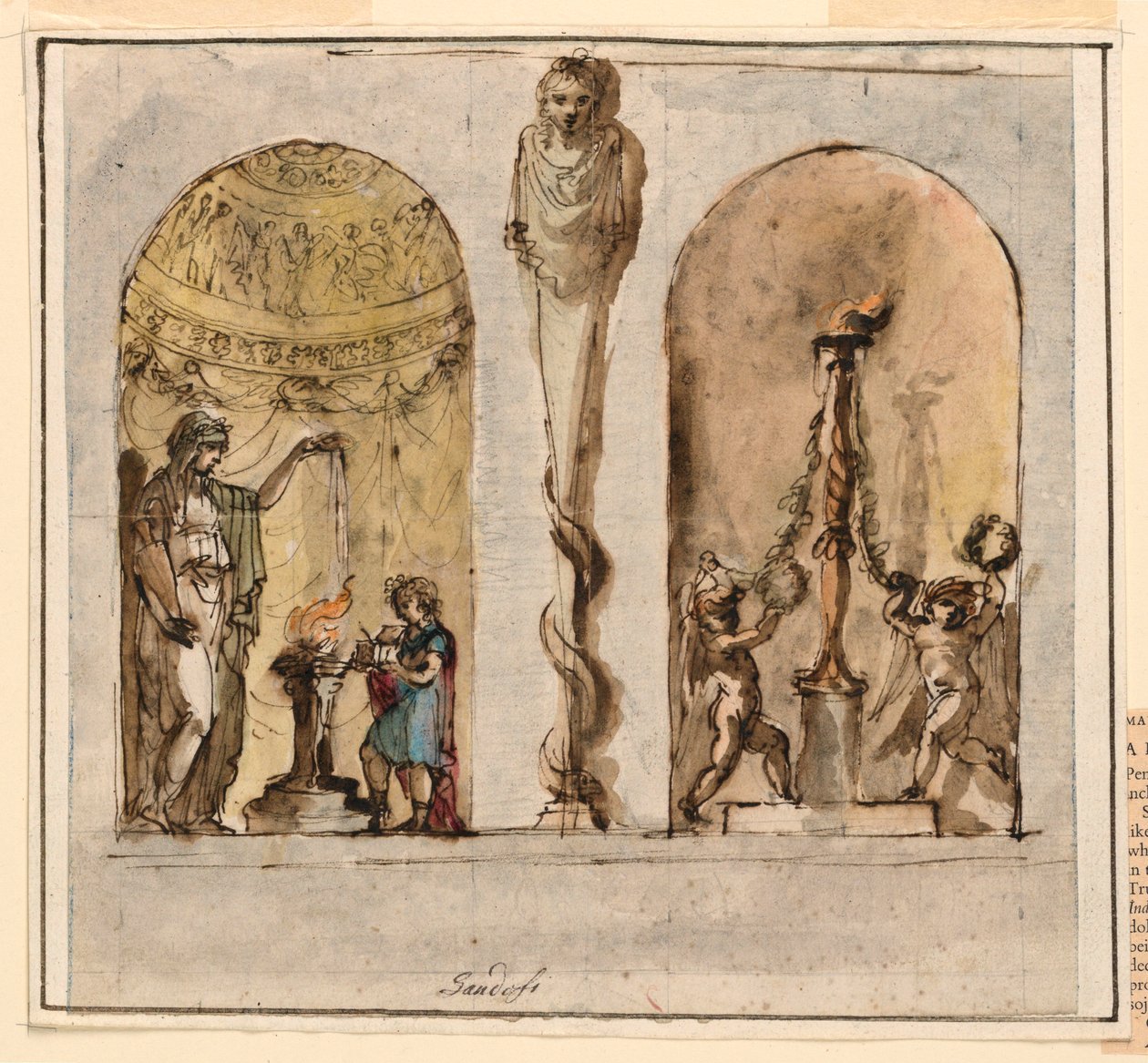 Teckning, målad väggdekoration, 1800-1830 av Mauro Gandolfi
