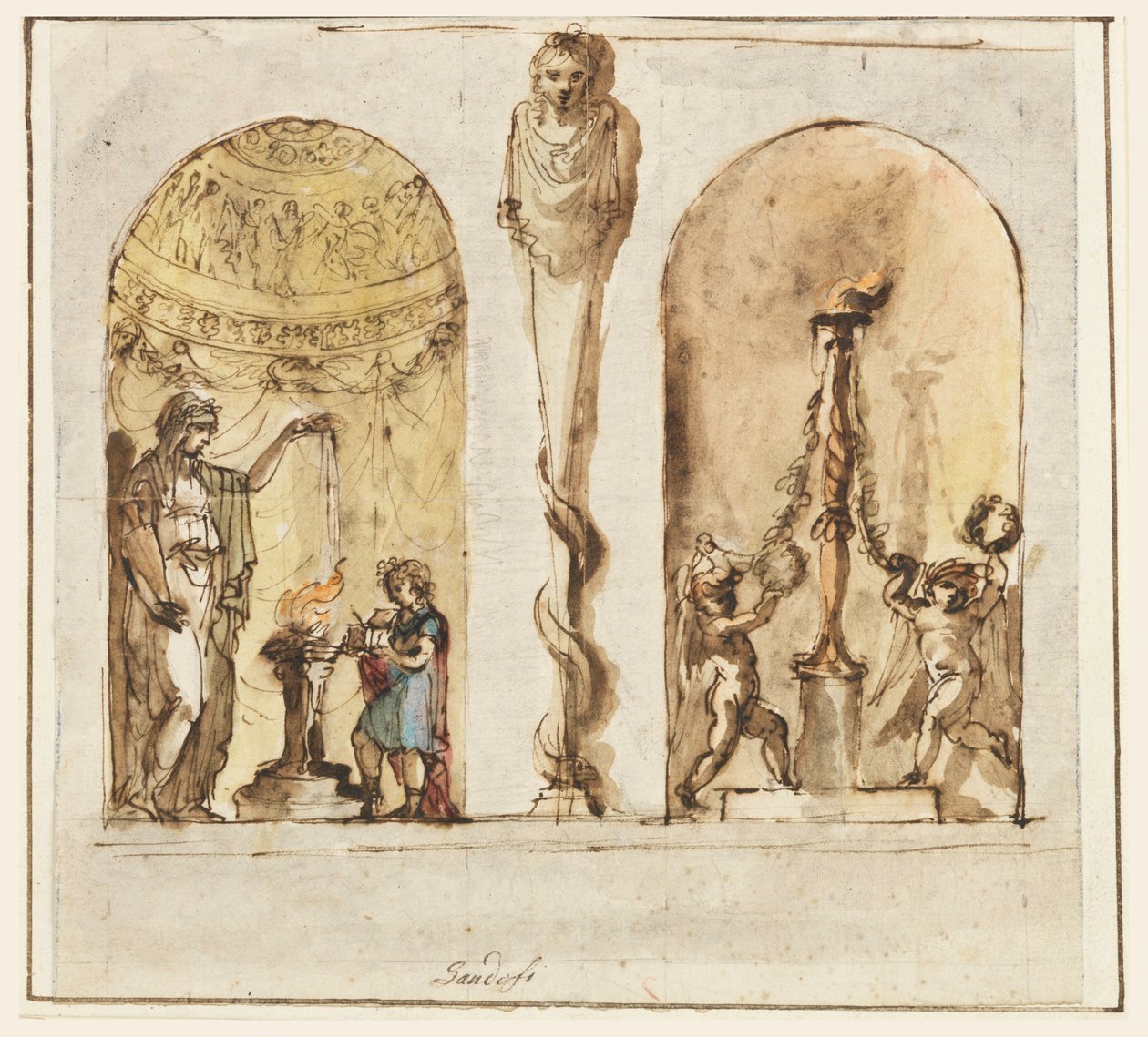 Teckning, målad väggdekoration, 1800-1830 av Mauro Gandolfi
