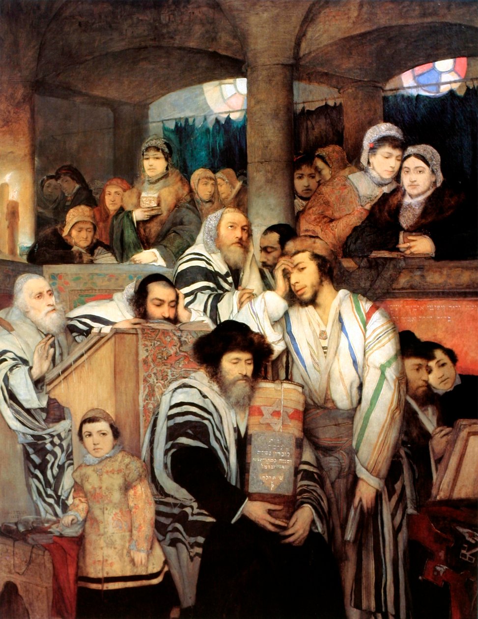 Judar ber i synagogan på Yom Kippur, 1878. av Maurycy Gottlieb