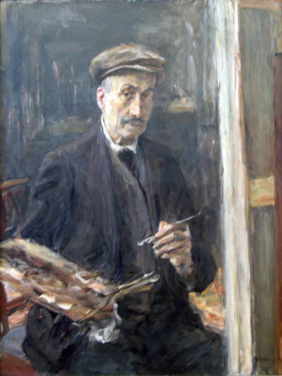  Self-Portrait with sports cap at the easelnDeutsch: Selbstportrait mit Sportmutze an der Staffelein:      n av Max Liebermann