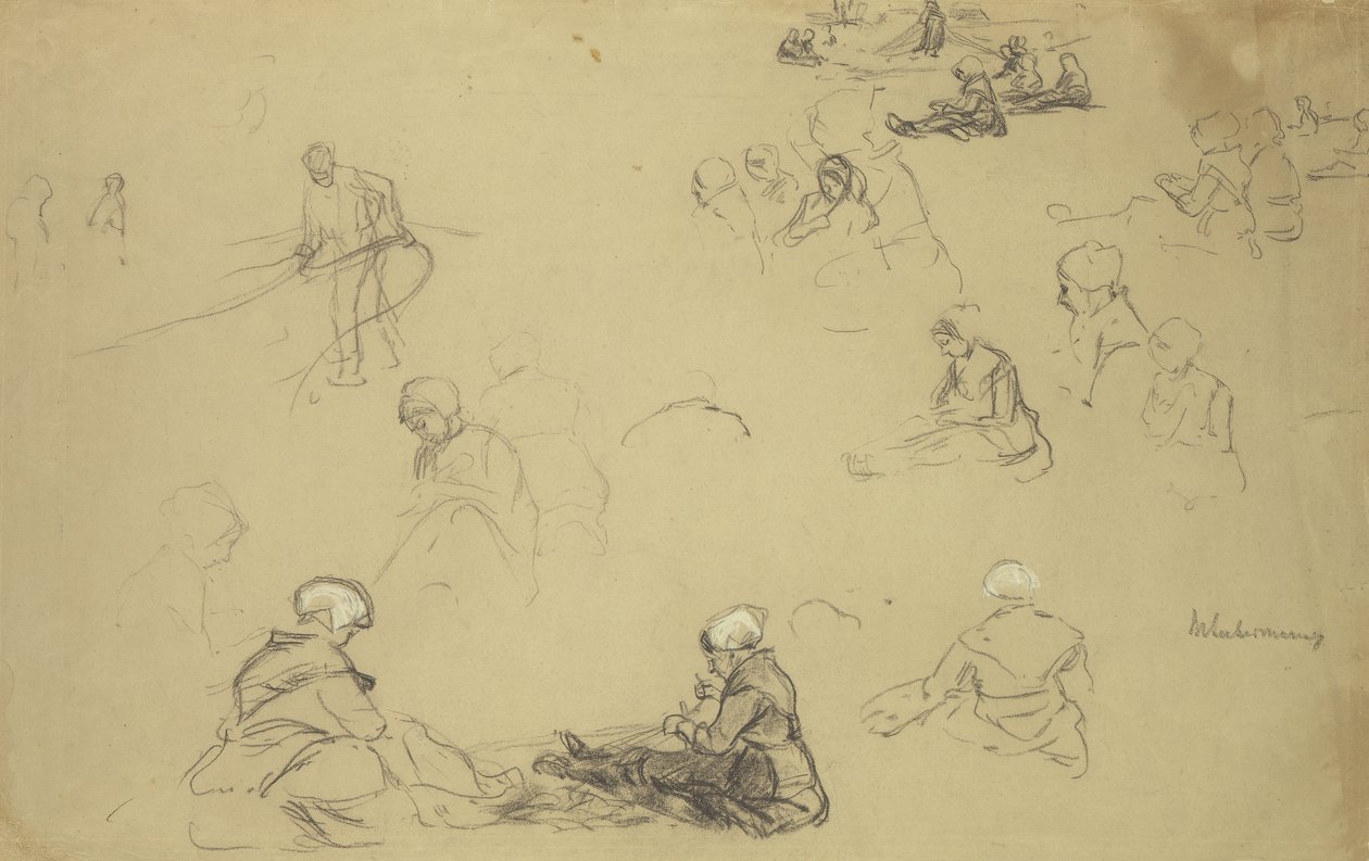 En studie av nätreparatörer (krita och kol på papper) av Max Liebermann