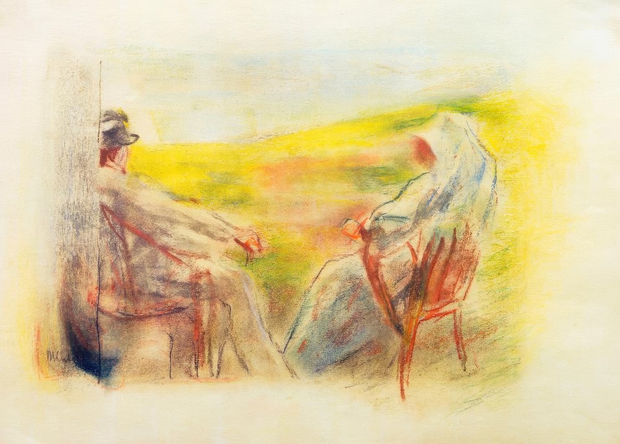 Dam och gentleman framför ett dynlandskap av Max Liebermann