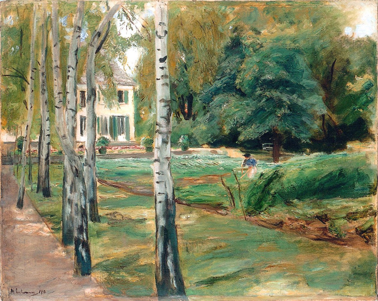 Die Birkenallee im Wannseegarten nach Westen av Max Liebermann