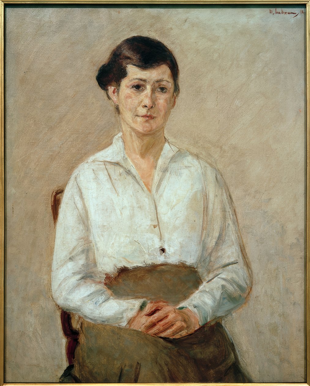 Konstnärens dotter i halvfigurigt porträtt, sittande en face av Max Liebermann