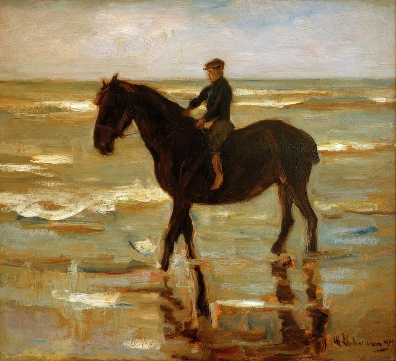 Pojke rider på stranden - fet häst av Max Liebermann