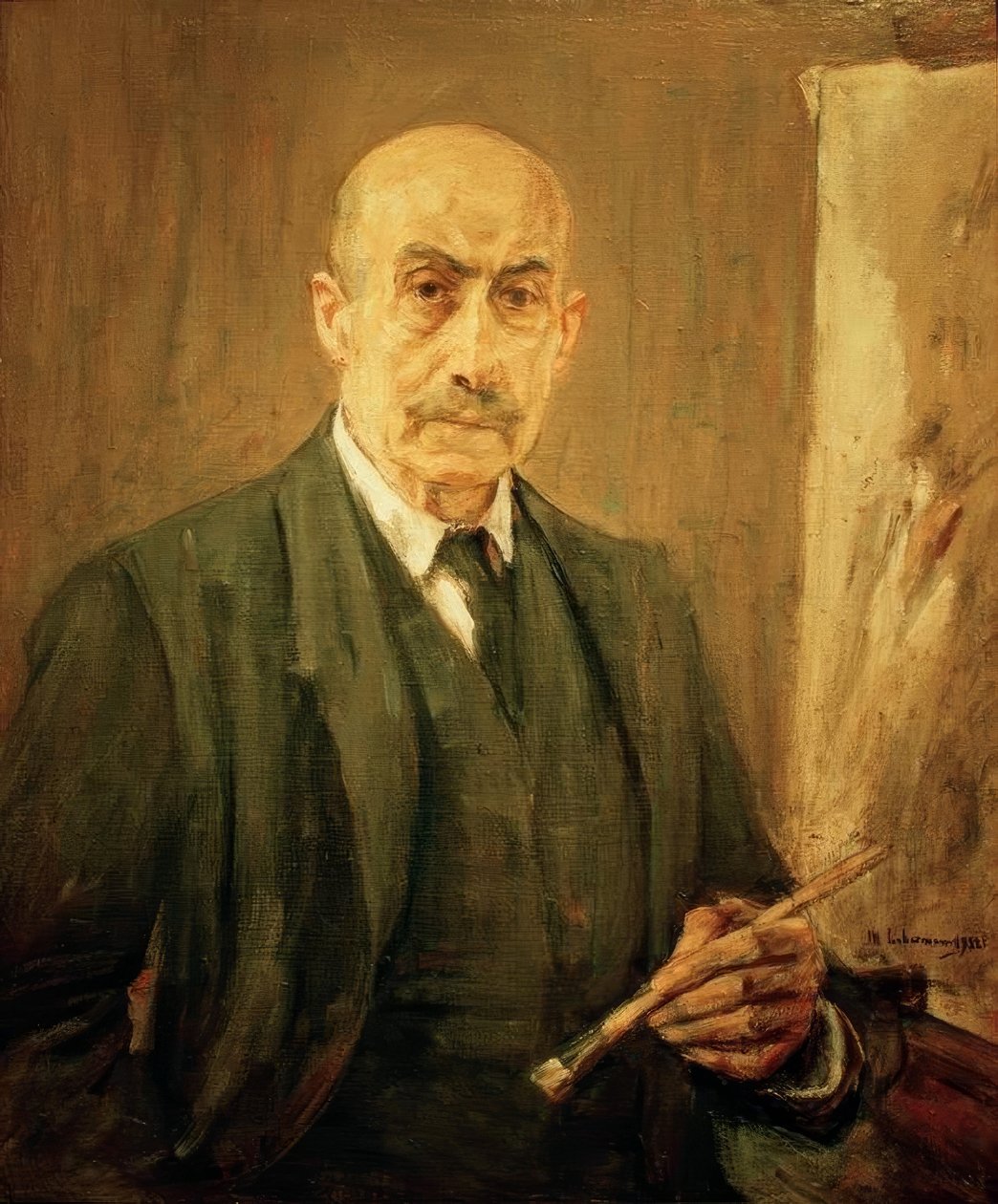 Självporträtt i kostym bredvid staffliet av Max Liebermann