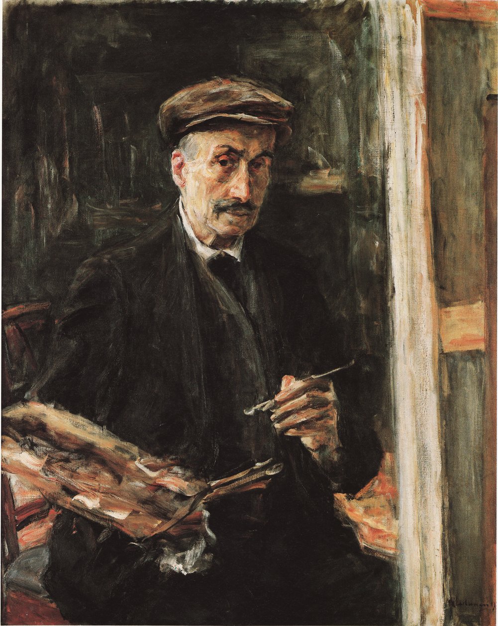Selbstbildnis mit Sportmütze an der Staffelei av Max Liebermann