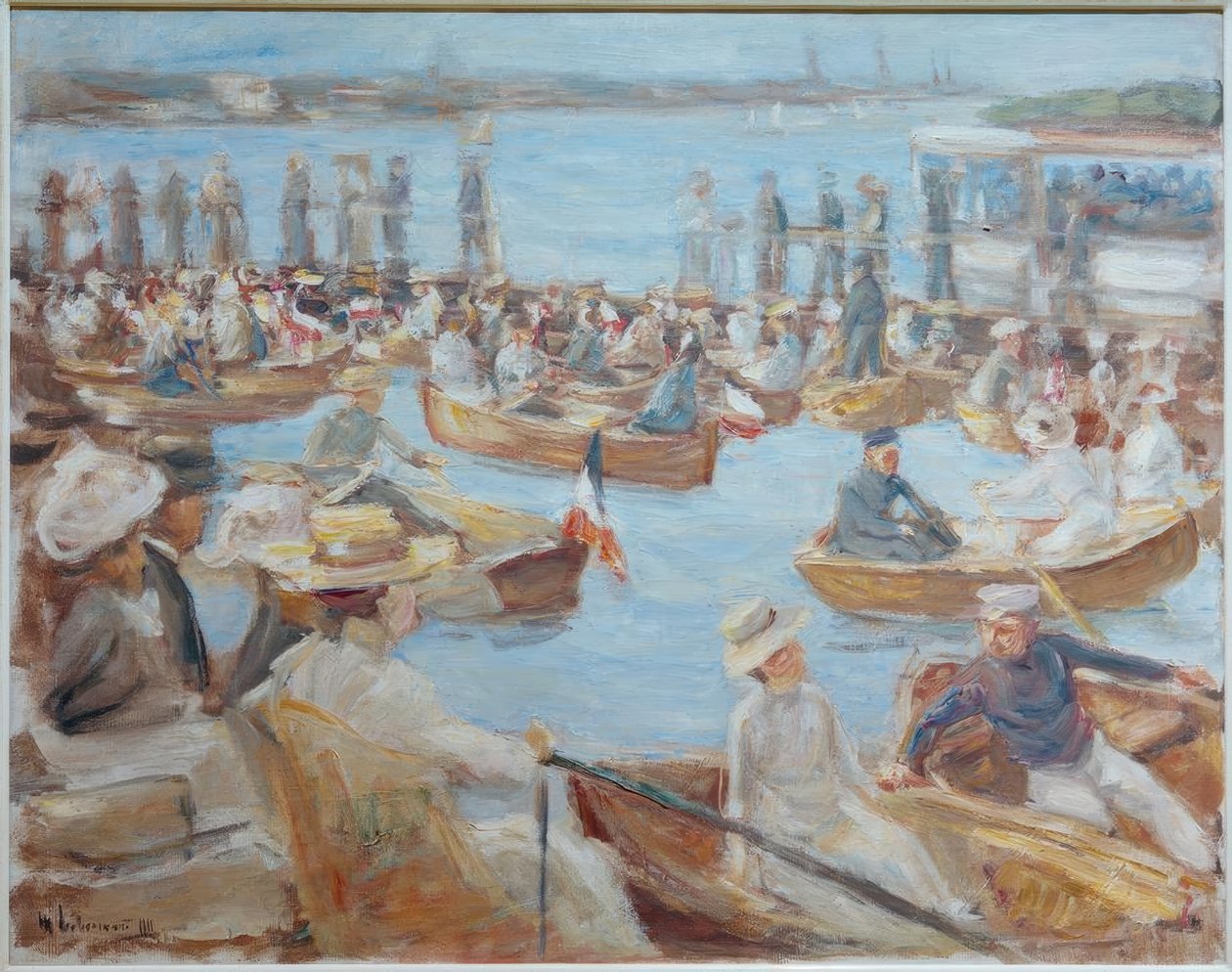 Sommarkväll på Alster med båtfolk av Max Liebermann