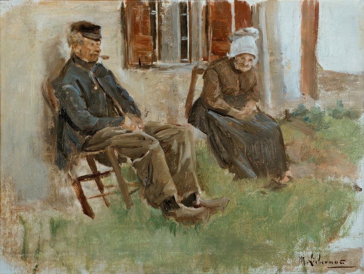 Studie från Holland: gammalt par som sitter framför ett hus av Max Liebermann