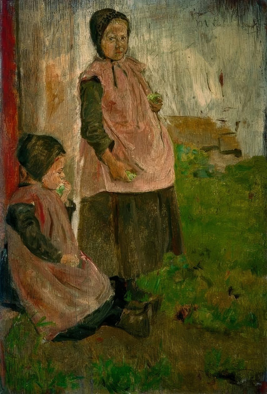 Två flickor som äter äpplen av Max Liebermann