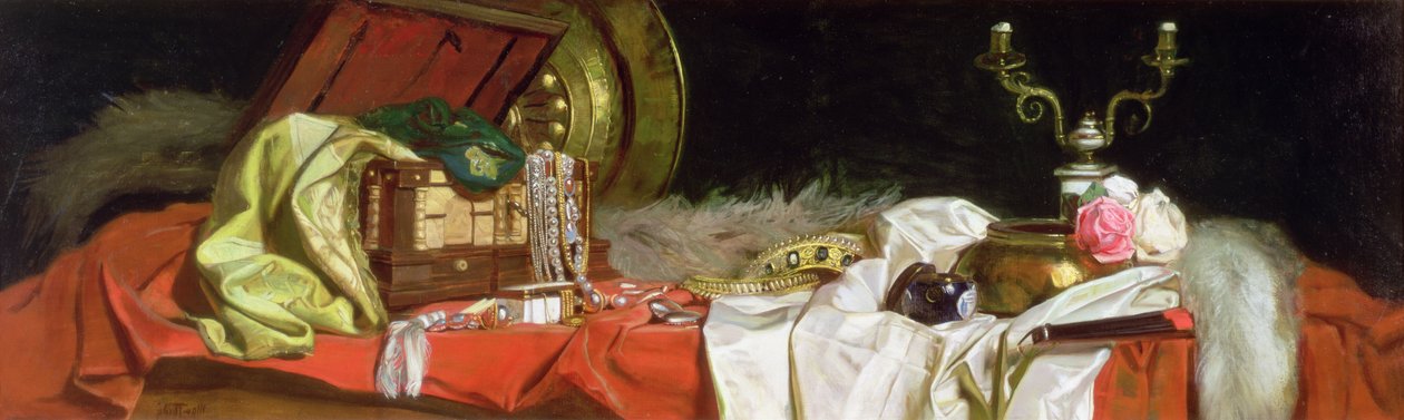 Panel över en dörr som föreställer A Ladys Treasures, (se 204439) av Max Thedy
