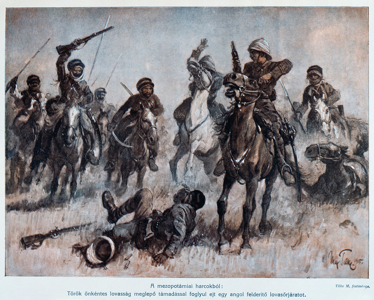 Strid mellan engelska och turkiska trupper i Mesopotamien, ca 1915 av Max Tilke