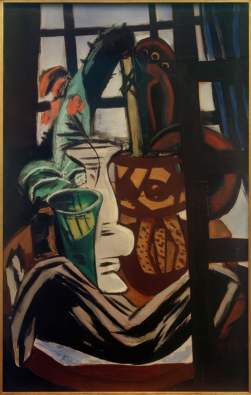 Ateljé med bord och glas av Max Beckmann
