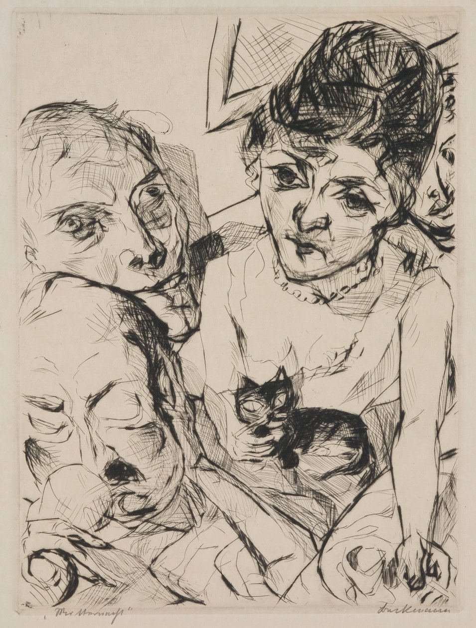 Kväll (Självporträtt med Battenbergarna), tallrik 10 från portfolion "Faces" av Max Beckmann