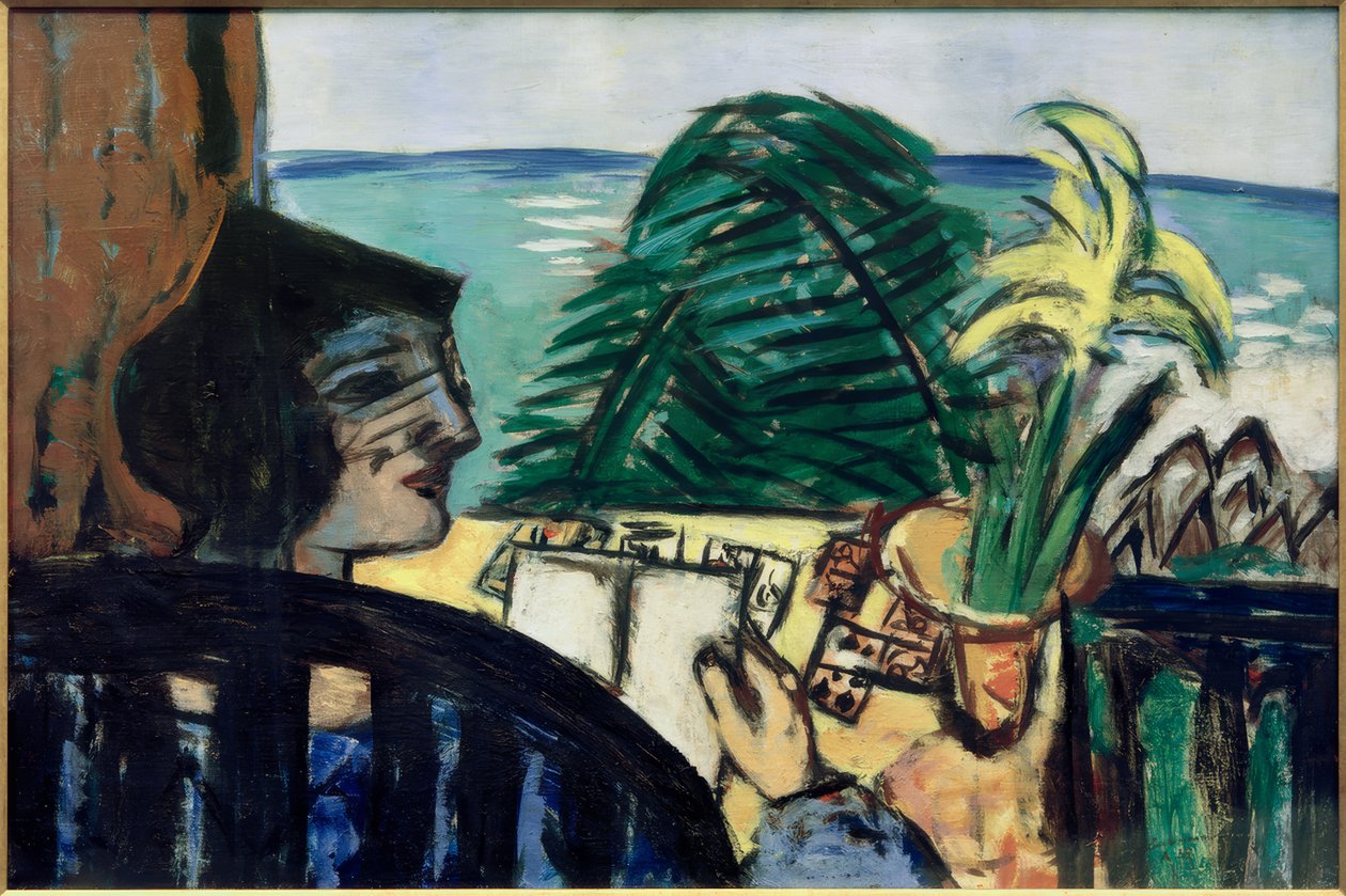Kvinna som läser vid havet av Max Beckmann