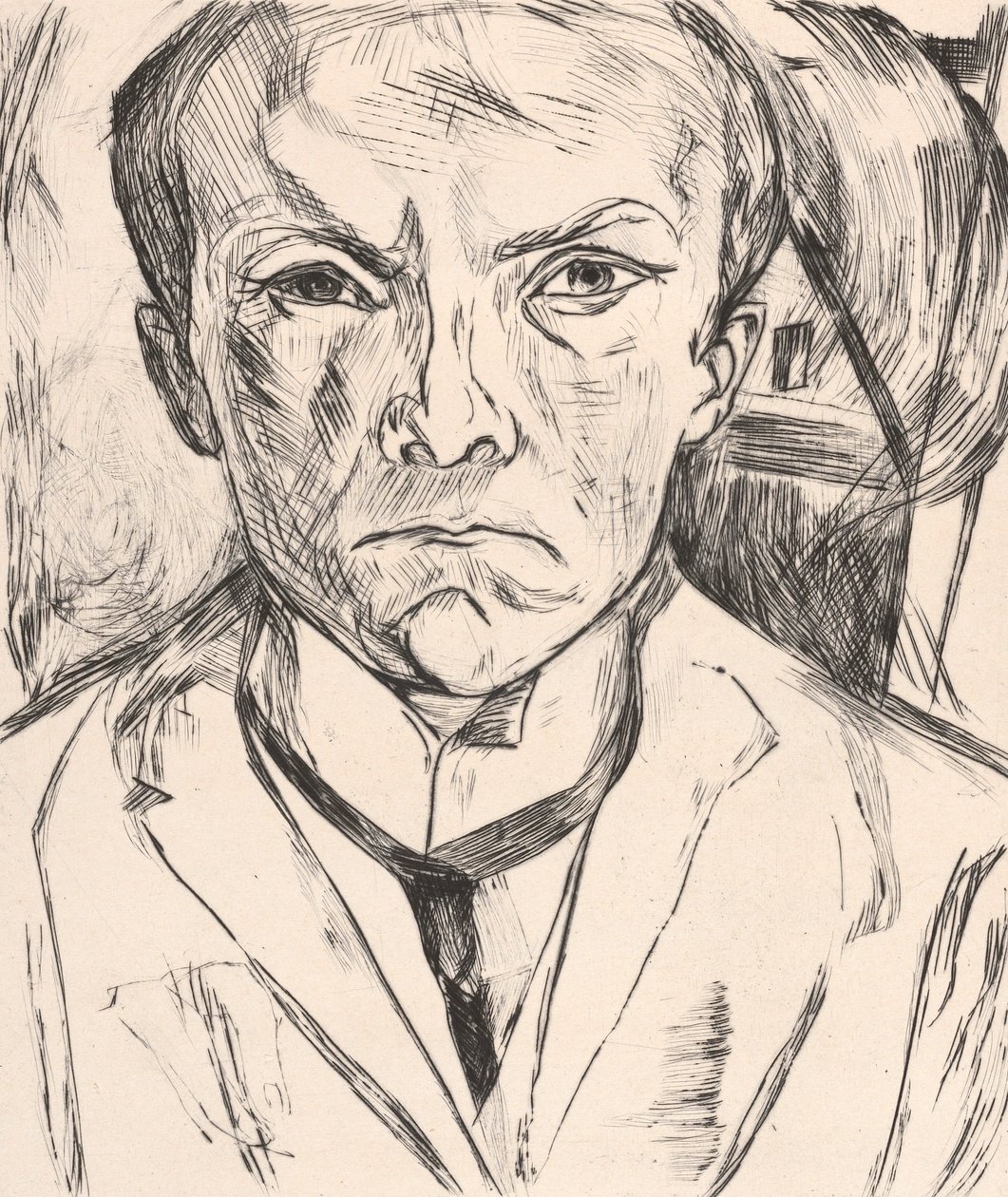 Självporträtt framifrån med husgavel i bakgrunden av Max Beckmann