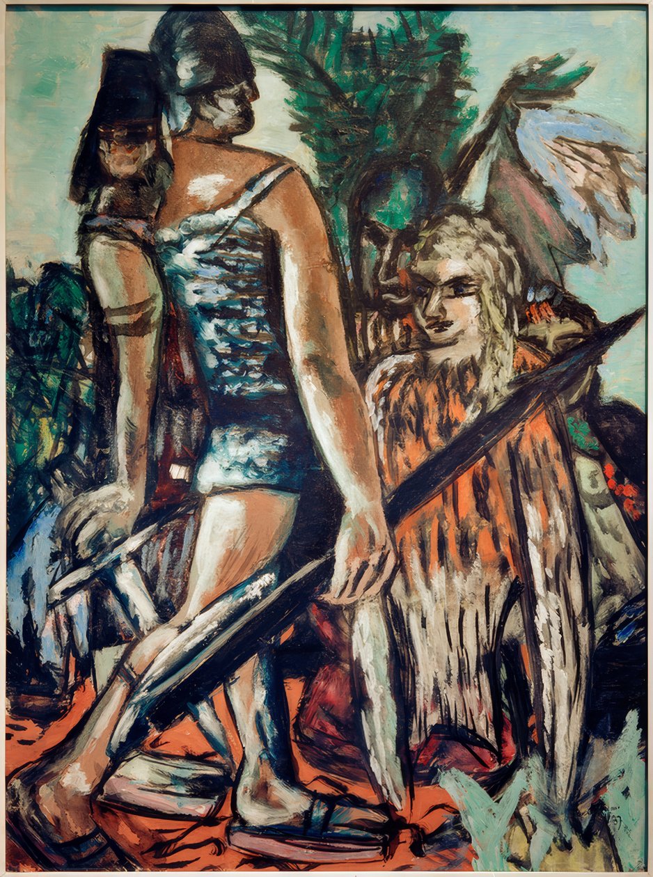 Krigare och fågelkvinna av Max Beckmann