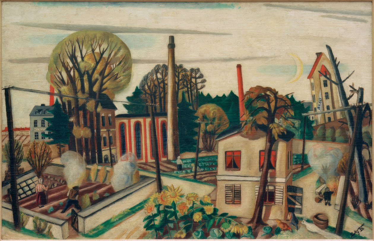 Landskap nära Frankfurt, med en fabrik av Max Beckmann