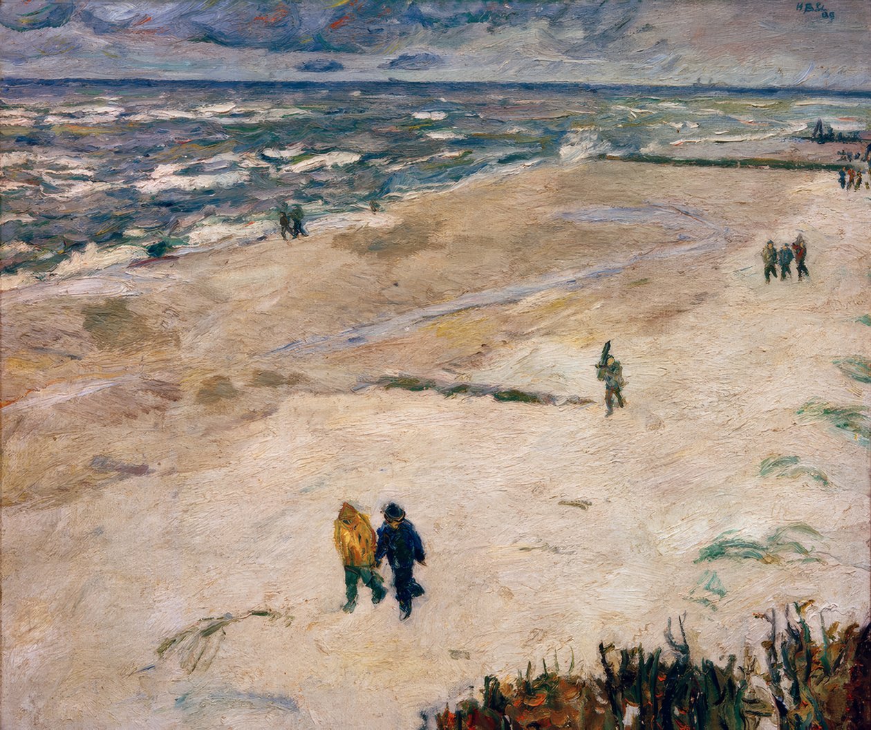 Människor efter jobbet vid havet (På stranden i Wangerooge) av Max Beckmann