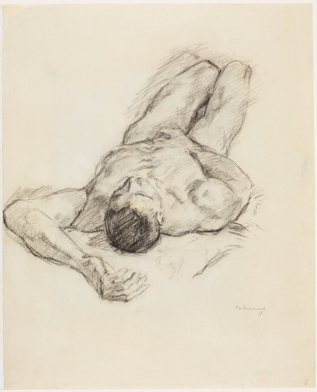Liggande manlig nakenstudie av Max Beckmann