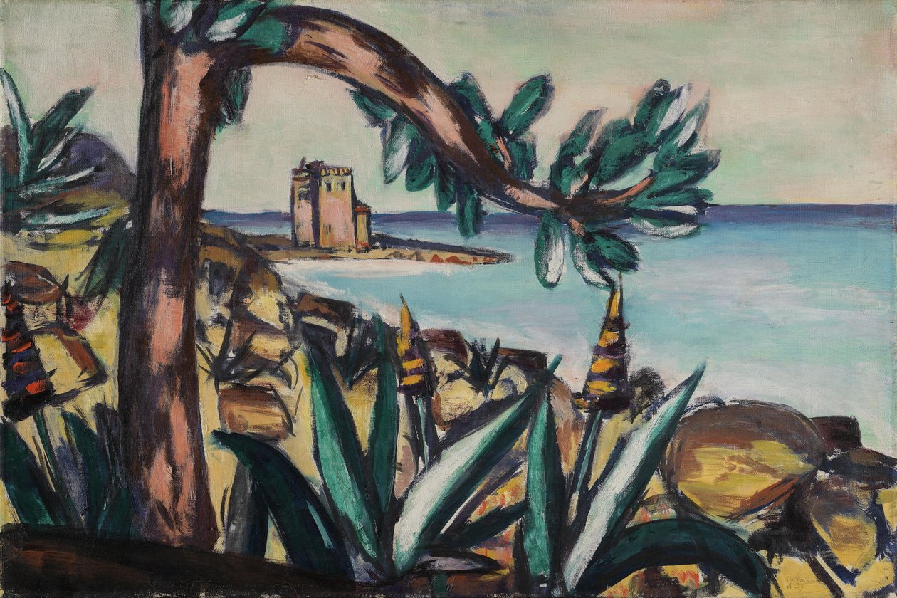Havslandskap med agaver och ett gammalt slott av Max Beckmann