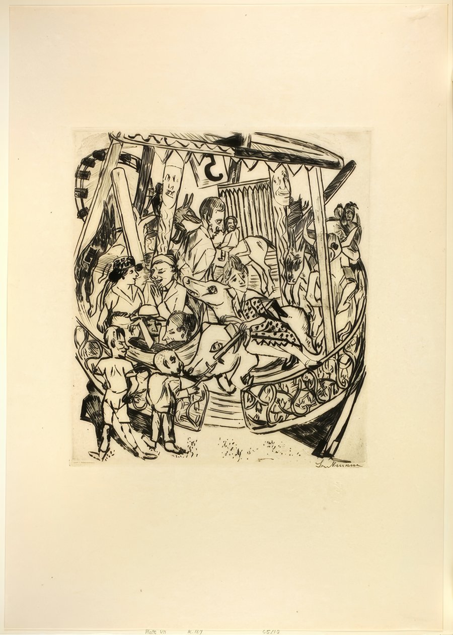Merry-Go-Round, tallrik sju från Jahrmarkt av Max Beckmann