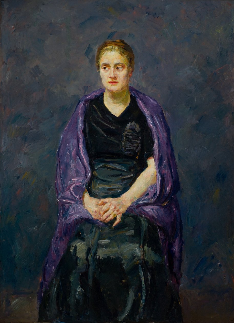 Minna Beckmann-Tub med violett sjal av Max Beckmann