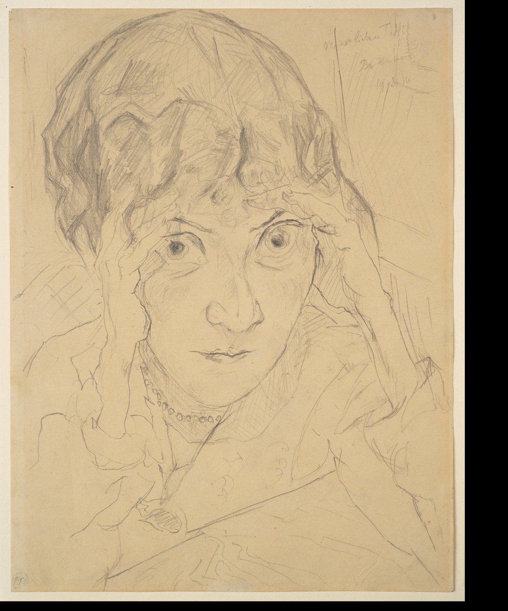 Porträtt av Fridel Battenberg, med huvudet vilande i båda händerna av Max Beckmann