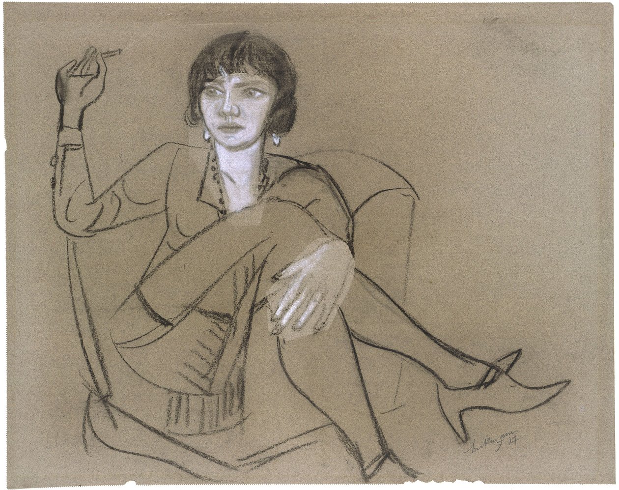 Quappi i en klubbstol, rökande av Max Beckmann