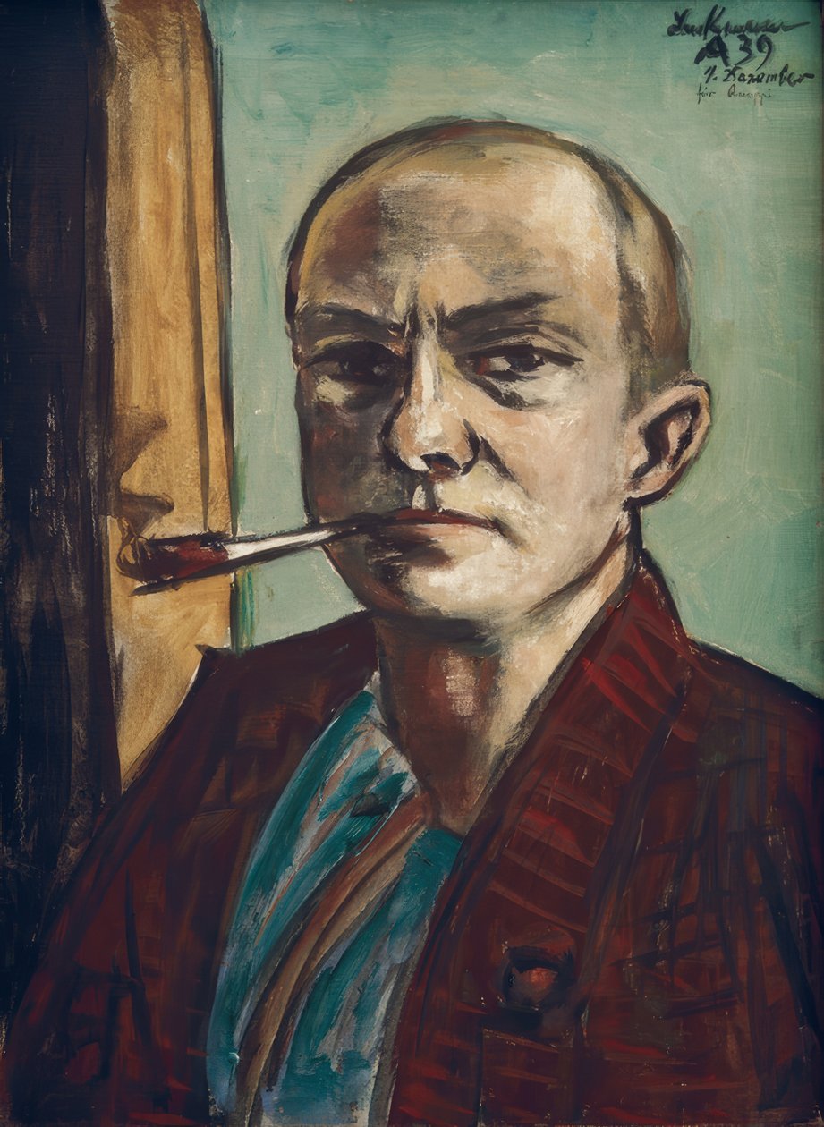 Självporträtt på grönt med grön skjorta av Max Beckmann