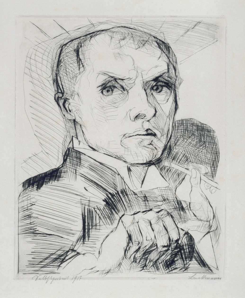 Självporträtt med griffel (blad 19 ur ”Ansikten”) av Max Beckmann