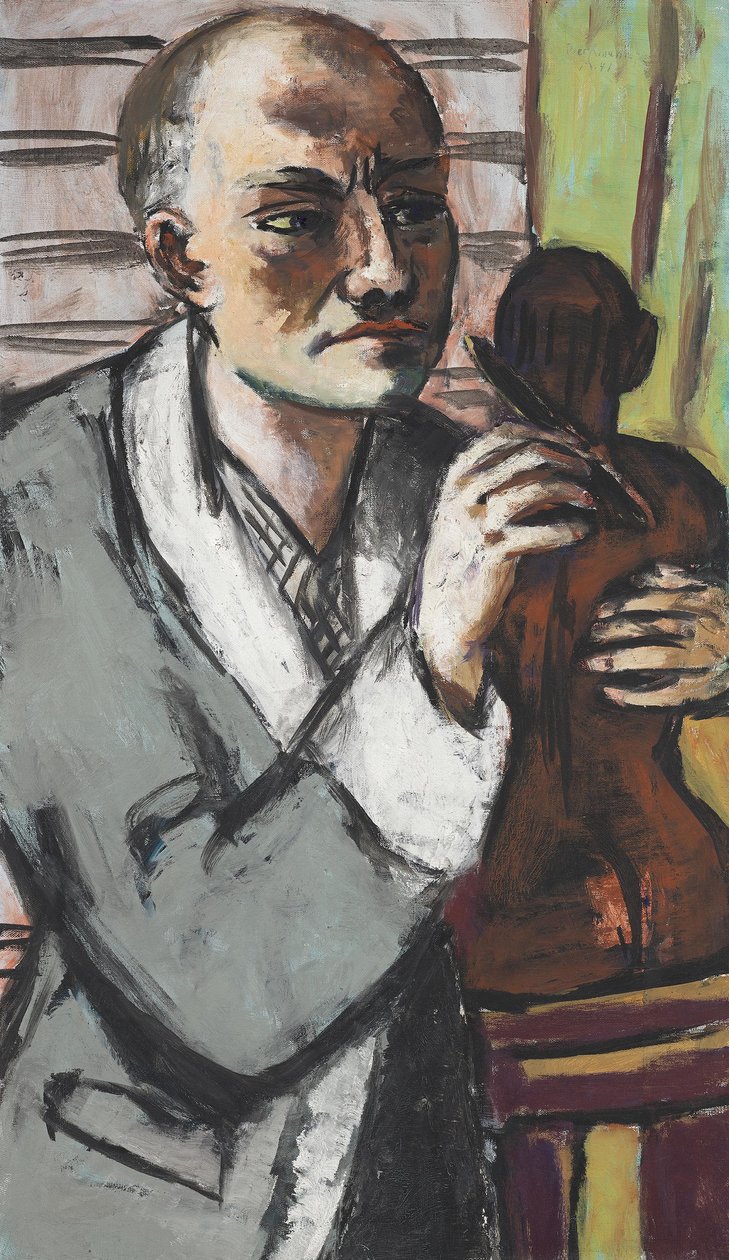 Självporträtt i grå morgonrock av Max Beckmann