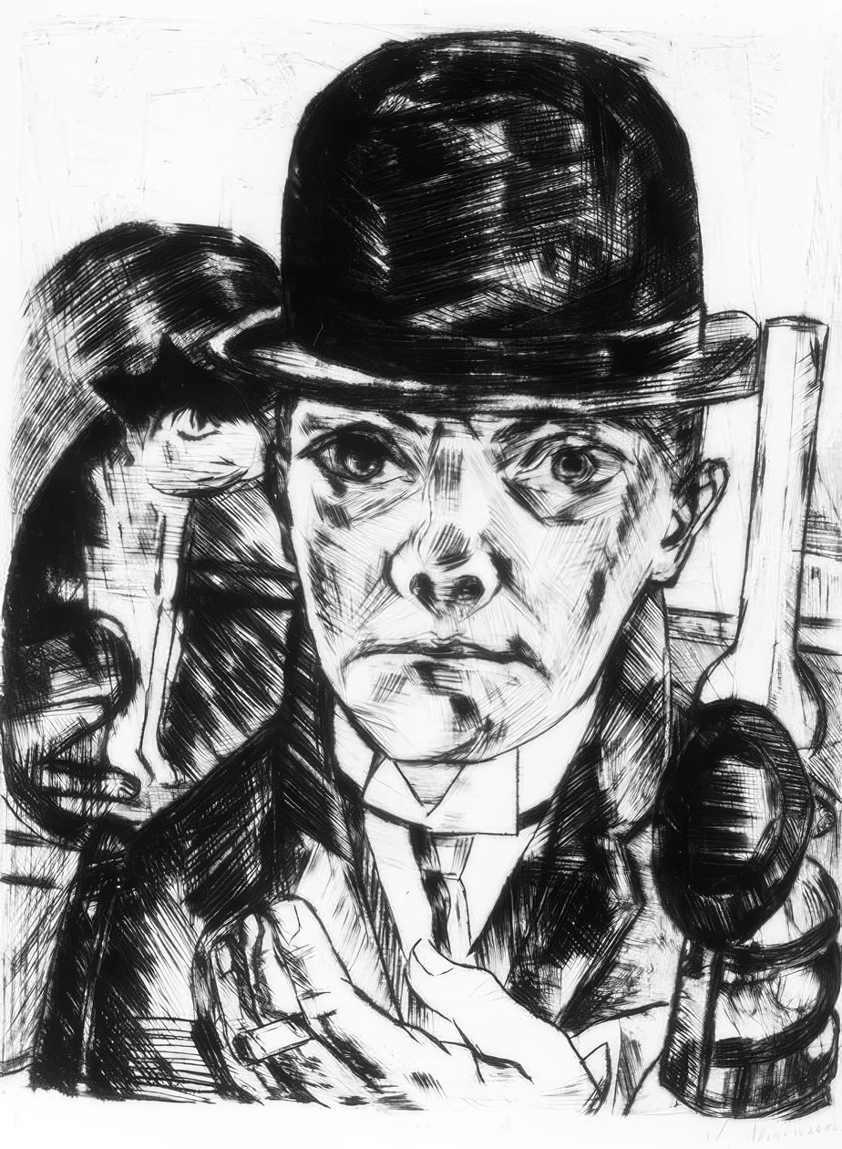 Självporträtt med styv hatt av Max Beckmann