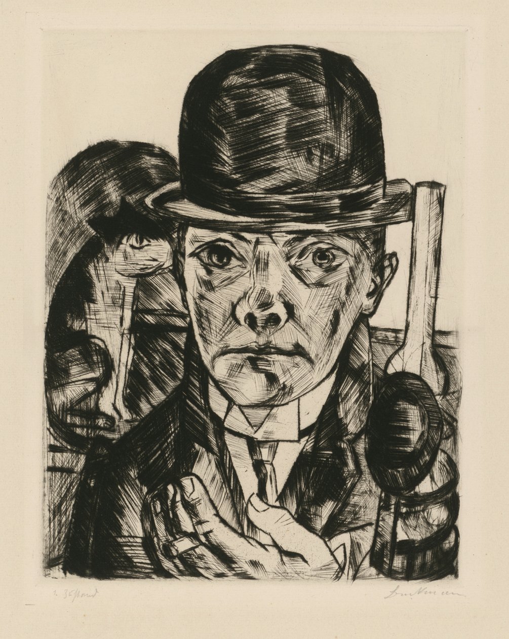 Självporträtt med stel hatt av Max Beckmann
